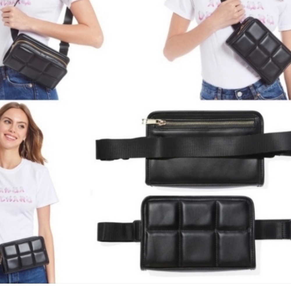 Amanda Uprichard Black Quilted Belt Bag, Very good condition. Vegan leather.